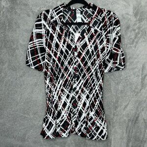 Studio 1940 18 20 1X Shirt Top Black Striped Short Sleeve V Neck Button Up Women